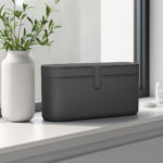 boite pour sèche-cheveux en cuir noir mat