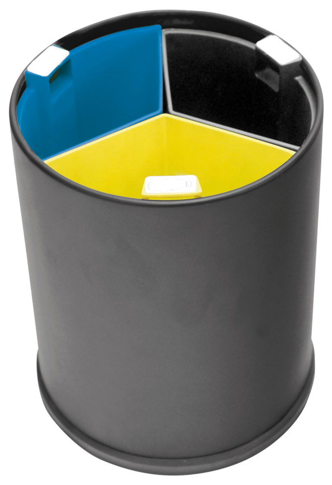Recycling bin black 13L – 3 coloured compartments