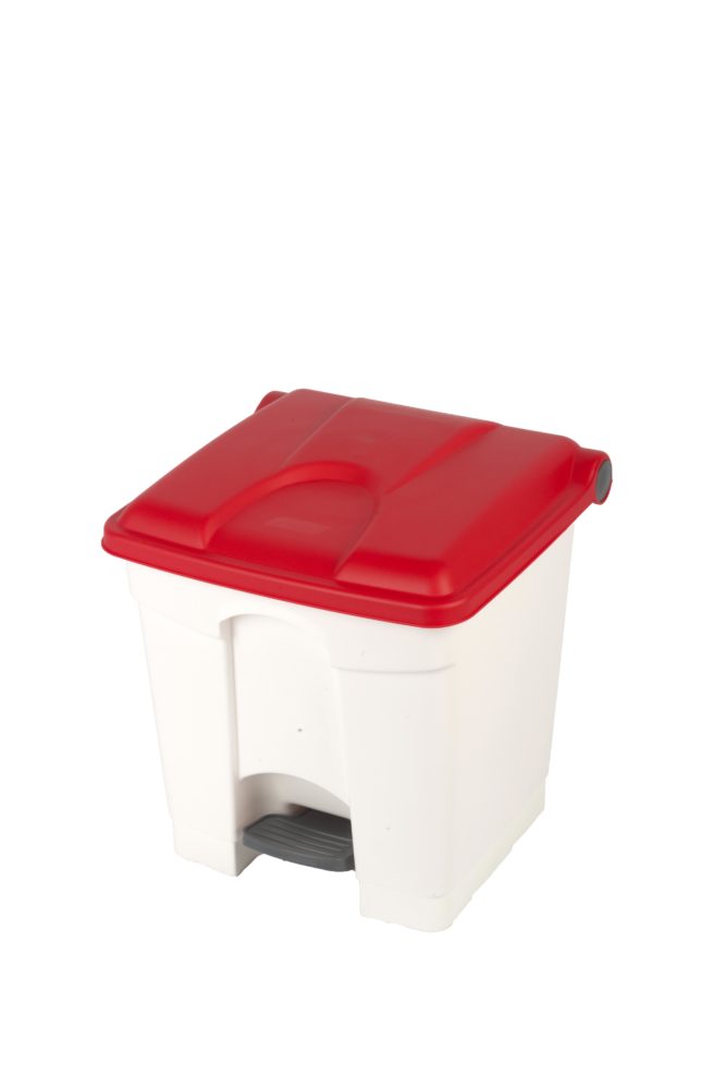 White plastic container 30L red lid
